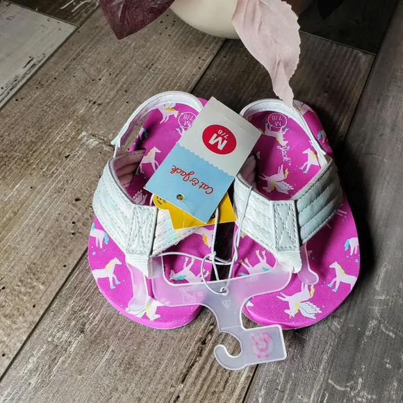 NWT Cat & Jack Horse Unicorn Flip Flops Sandals Pink White Little Girls Size 7/8 - Picture 10 of 12